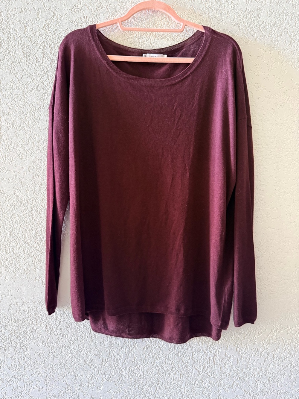 VINCE Merino Wool Maroon Hi Low Hem Lightweight Long Sleeve Sweater Size Large‎